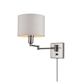 Globe Electric Anderson 1-Light Brushed Steel Plug-In or Hardwire Wall Sconce with White Fabric S... | The Home Depot