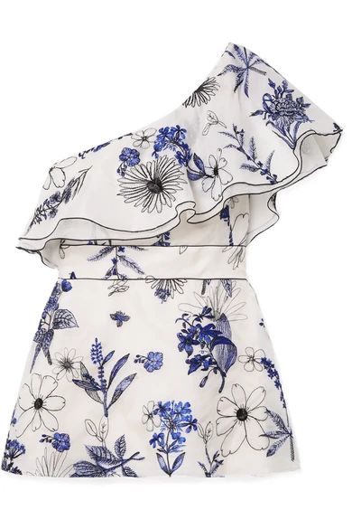 Lela Rose - One-shoulder Embroidered Silk-organza Top - Blue | NET-A-PORTER (US)