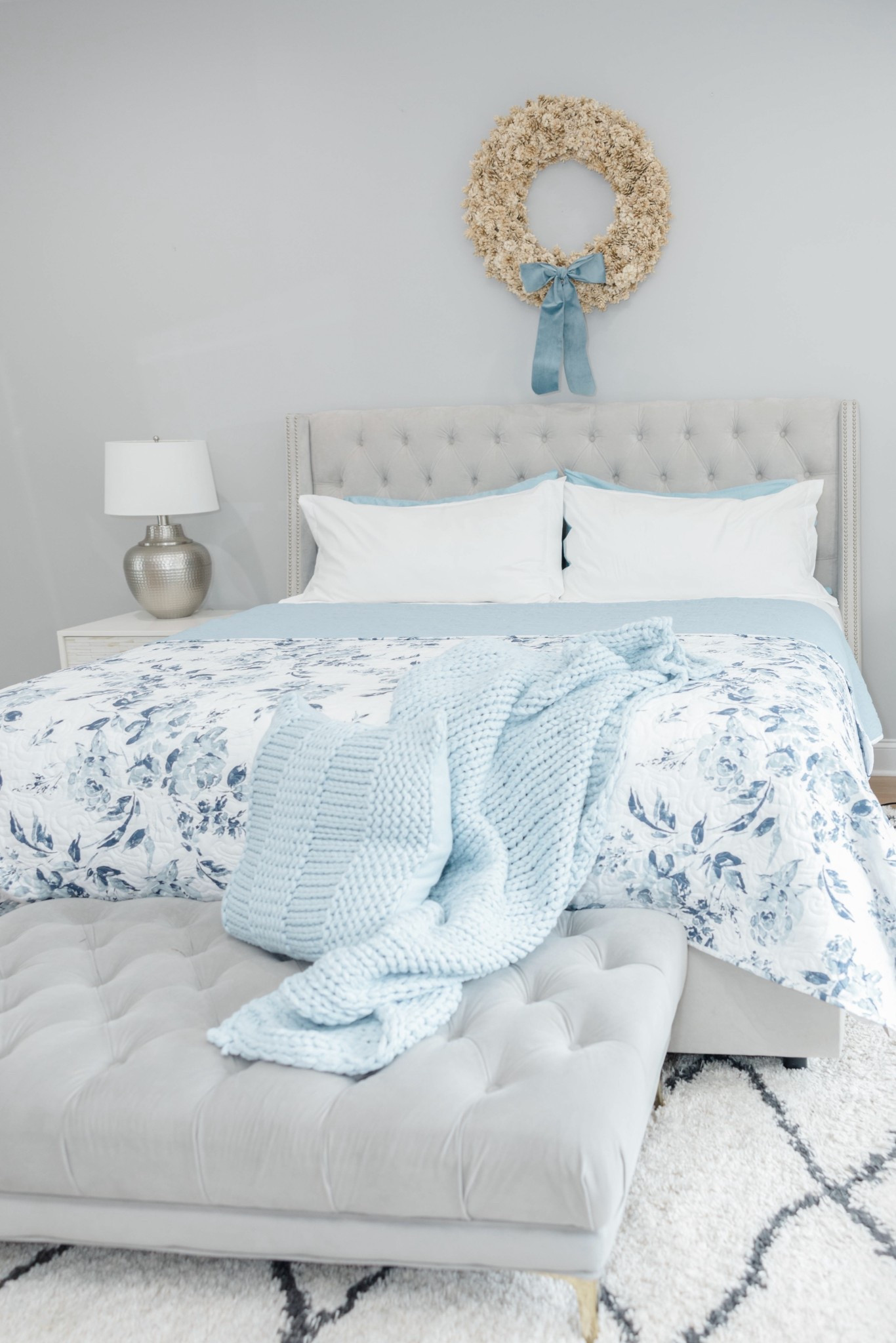 A festive blue bedroom for the holidays. So cozy and inviting  

#LTKSeasonal #LTKHoliday #LTKHome