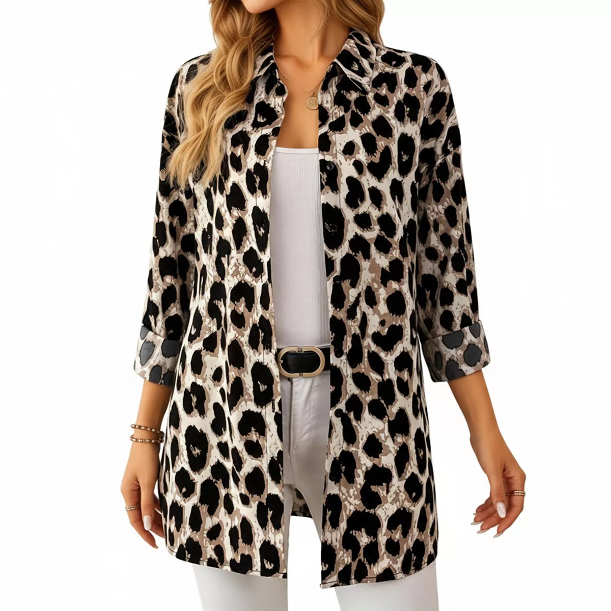 Anna-Kaci Women's Leopard Print Button-Up Shirt with Collared Neckline - Small, Brown | Target