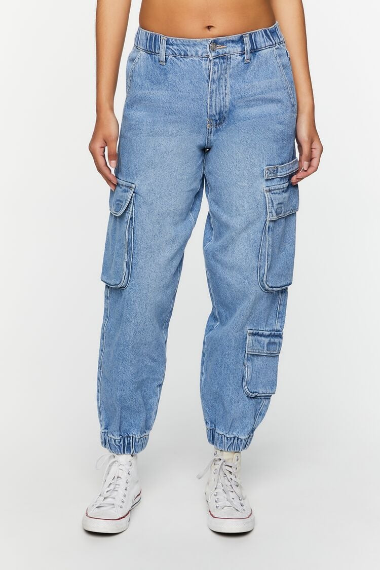 Mid-Rise Denim Cargo Joggers | Forever 21 | Forever 21 (US)