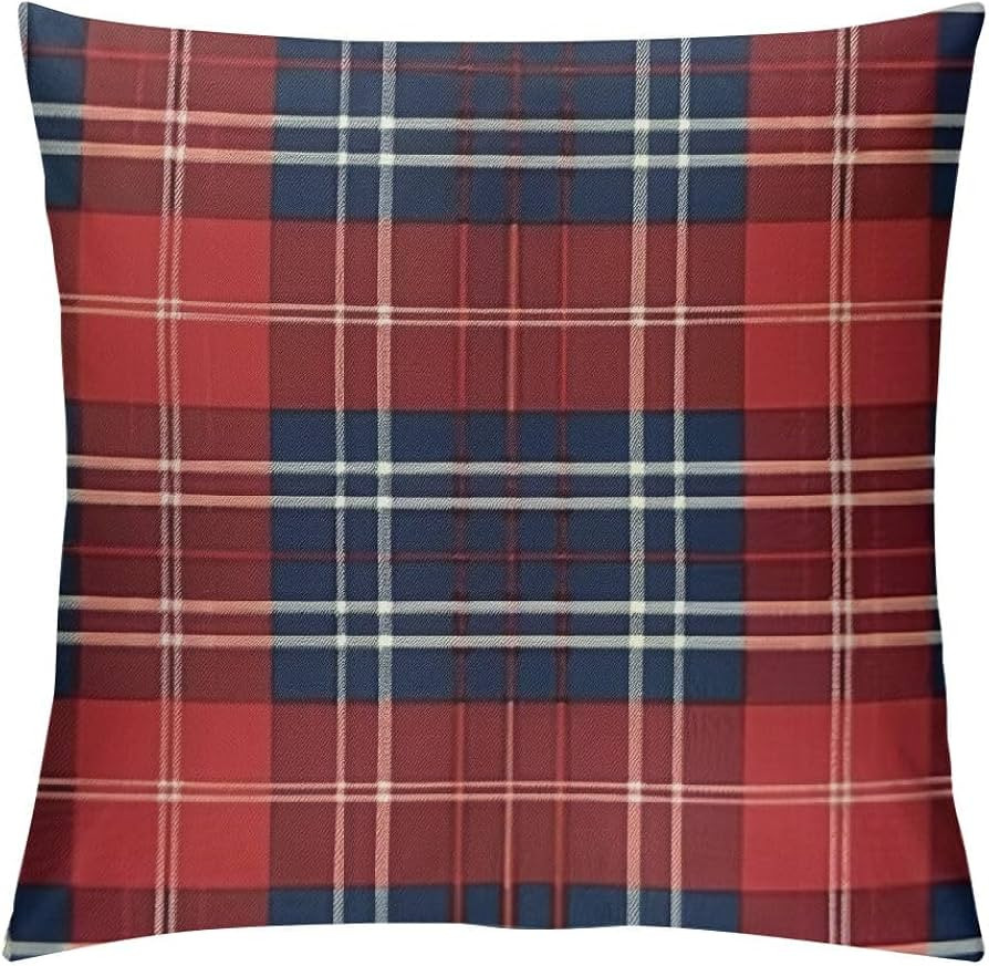 Navy Blue Red Christmas Plaid Throw Pillow Covers Scottish Tartan Plaid Decorative Pillow Cases, ... | Amazon (US)