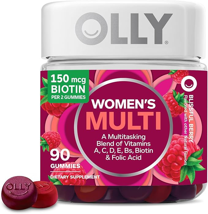OLLY Women's Daily Multivitamin Gummy, Vitamins A, D, C, E, Biotin, Folic Acid, Adult Chewable Vi... | Amazon (US)