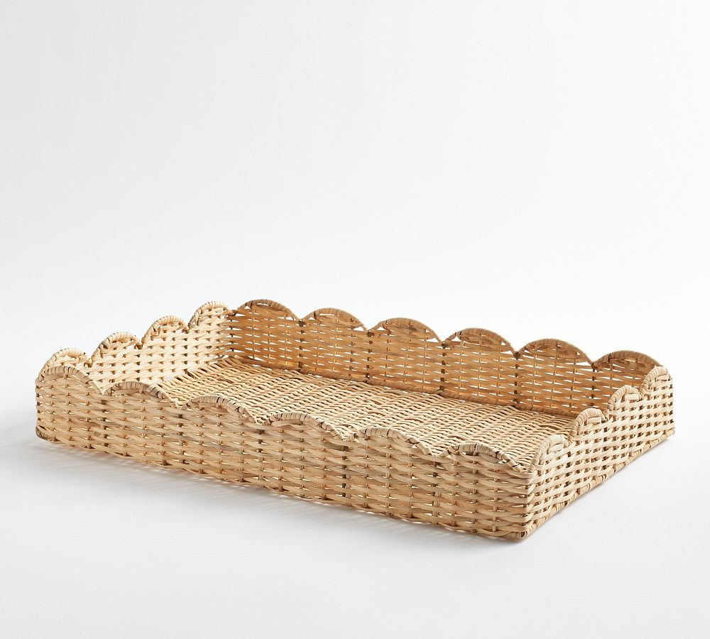 Beau Handwoven Scallop Rattan Tray | Pottery Barn (US)
