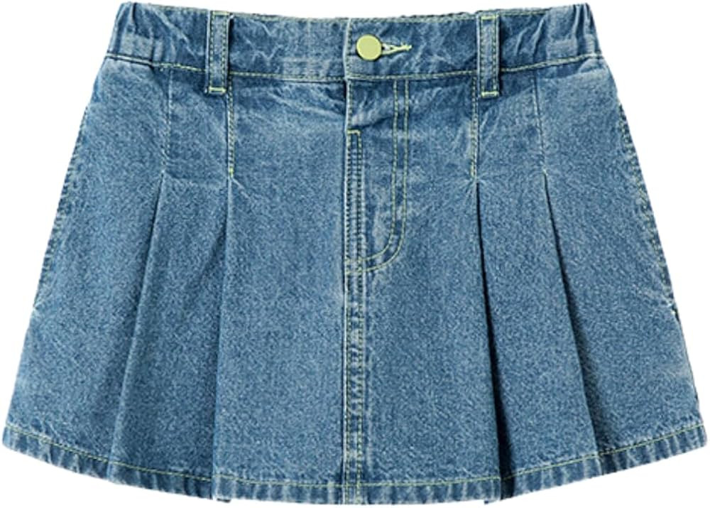 WELAKEN Jean Skirt for Girls Toddler & Kids II Girl's Elastic Waist A Line Mini Denim Skirts | Amazon (US)