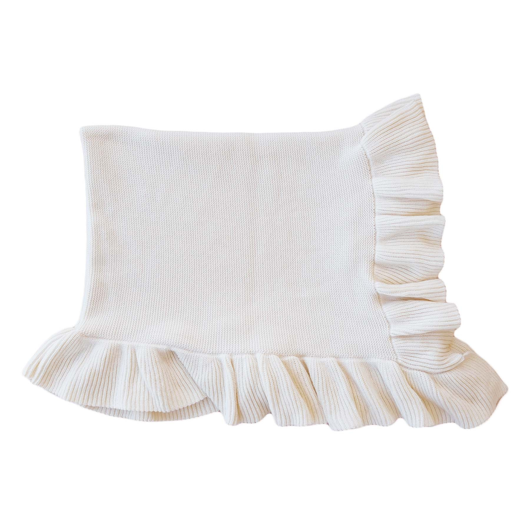 Knit Blanket With Ruffle | Ivory | Caden Lane