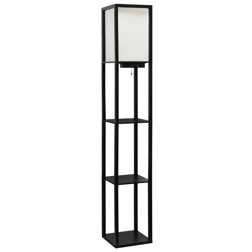 Simple Designs 62.5 in. Black Floor Lamp Etagere Organizer Storage Shelf with 2 USB Charging Ports,  | The Home Depot