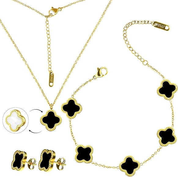 Ayehe Lucky Clover Sets 18K Gold Plated, Double-sided Lucky Clover Bracelet, Earring, Necklace Pe... | Amazon (US)