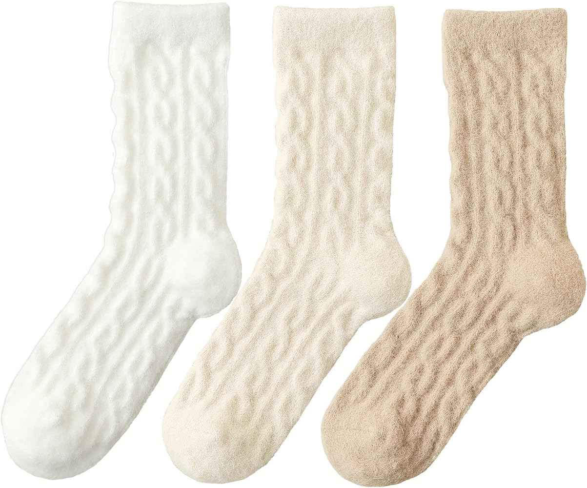 Fuzzy Crew Socks Women Warm Flully Socks Men Home Cozy Soft Sleeping Socks Fall Winter 3/5 Pairs ... | Amazon (US)