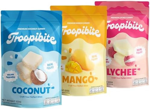 Troopibite Mixed Real Fruit Gummies – Mango, Coconut, Lychee – Vegan Friendly Chewy Snacks Ma... | Amazon (US)