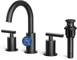 FORIOUS Matte Black Bathroom Faucet 3 Hole, 8 Inch Widespread Bathroom Faucet Black with Metal Po... | Amazon (US)