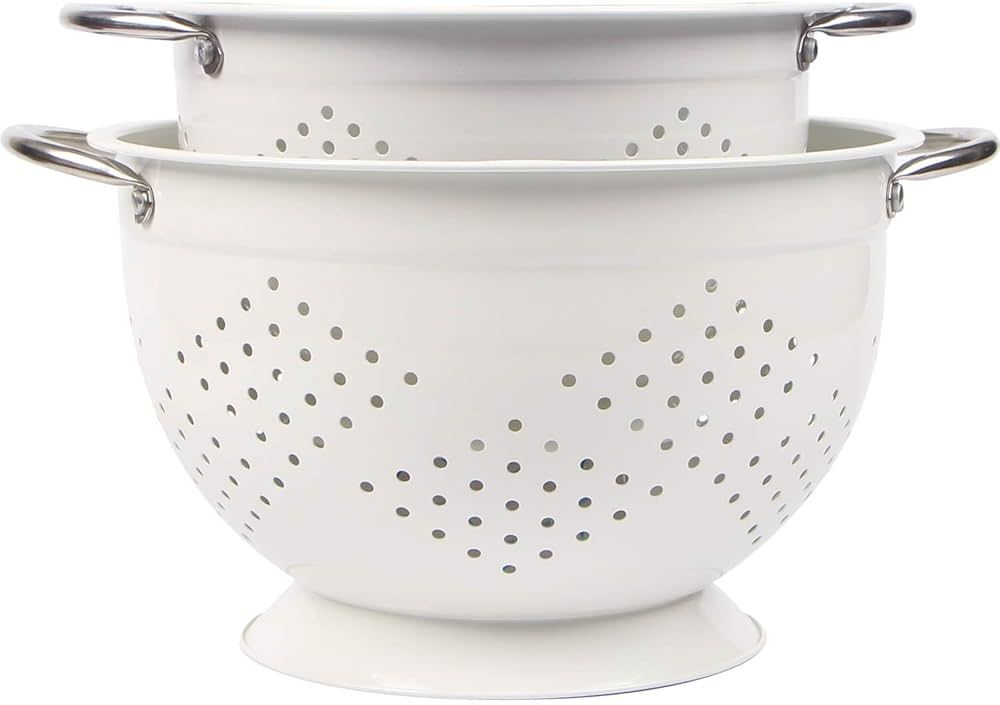 Rorence Powder Coated Steel Colander Set of 2 - White | Amazon (US)