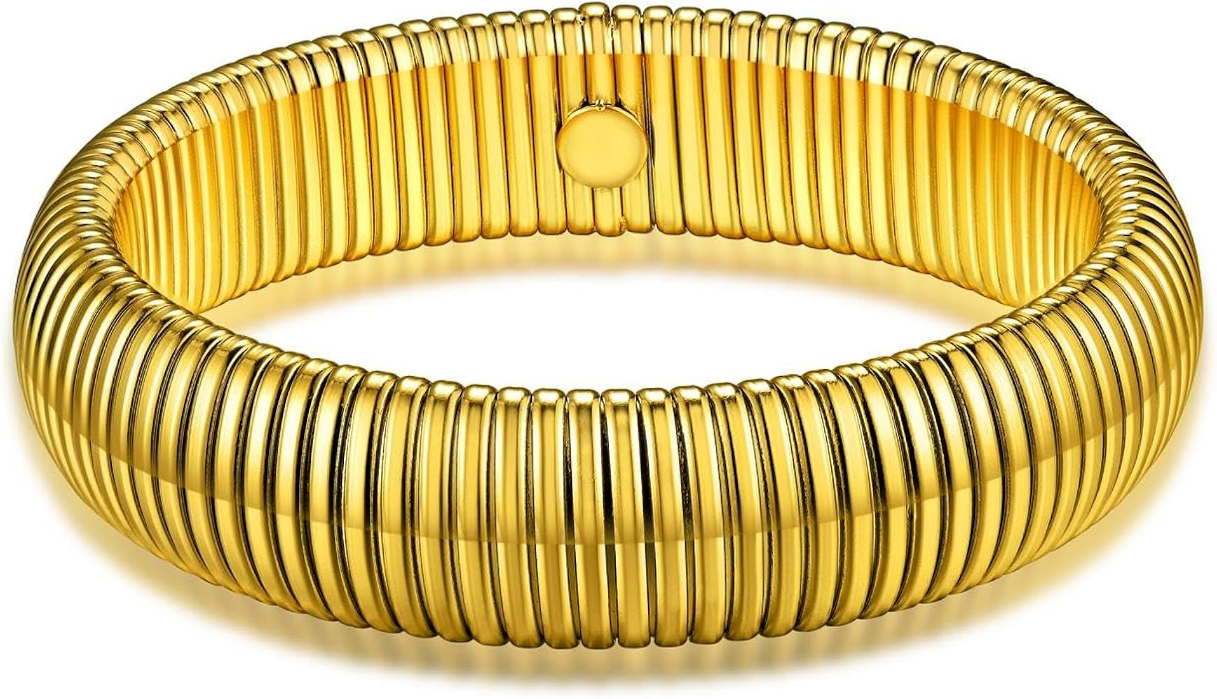 GoldChic Jewelry Stainless Steel Stretch Link Chain Bracelet for Women, Flexible Wide Gold Wristb... | Amazon (US)