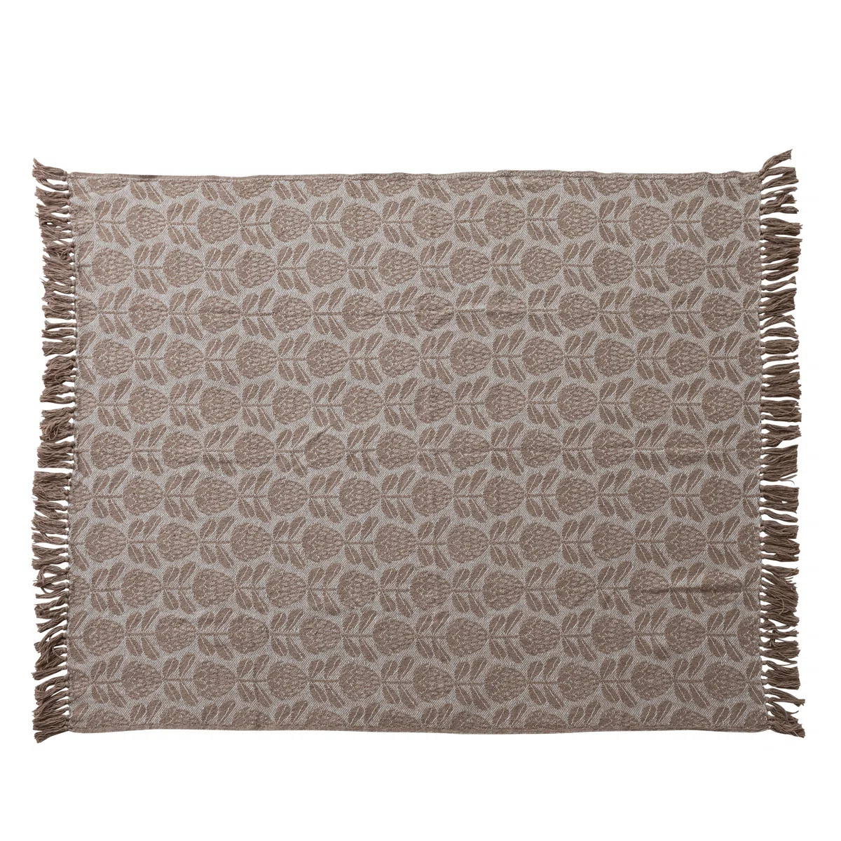 Woven Cotton Blend Jacquard Throw With Floral Pattern And Fringe | Wayfair North America