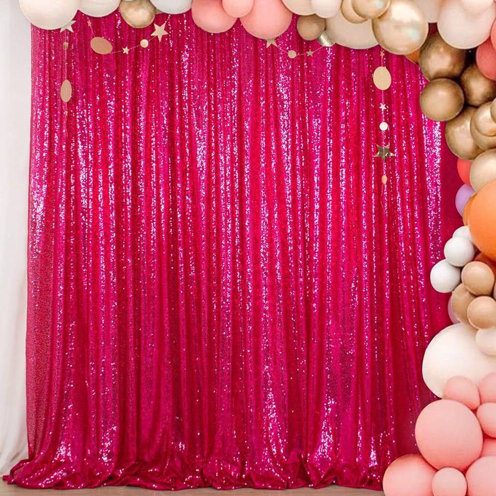 Amazon.com : Sequin Backdrop Curtain Fuchsia 8FTX10FT Sequence Fabric Curtain Backdrop Baby Showe... | Amazon (US)