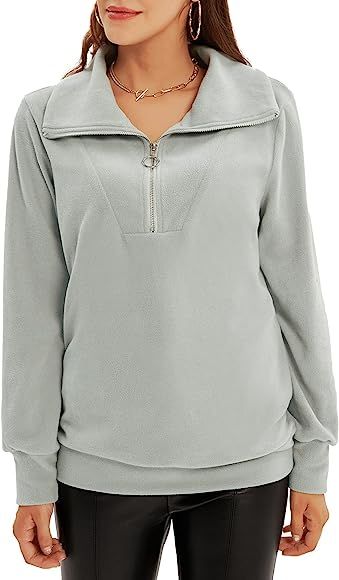 GRACE KARIN Women's Long Sleeve Lapel Half Zip Pullover Jacket Tops Sweatshirts with Pocket Fleec... | Amazon (US)