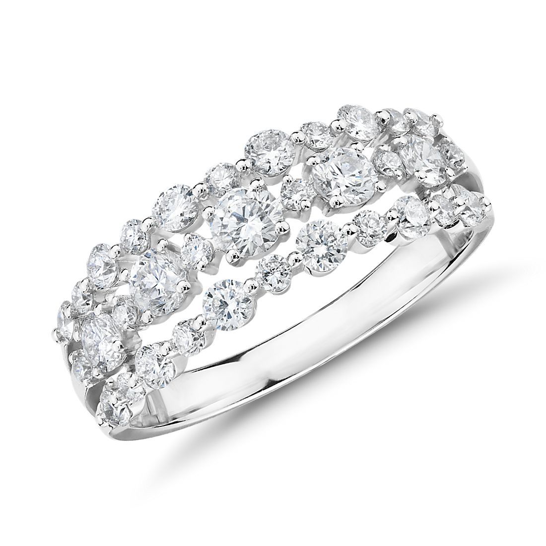 Diamond Three-Row Alternating Fashion Ring in 14k White Gold (1 ct. tw.) | Blue Nile | Blue Nile