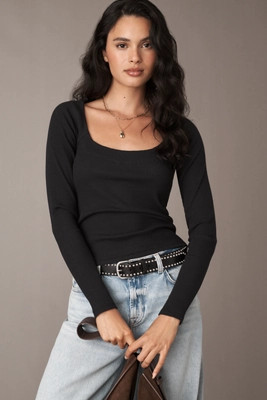 By Anthropologie Long-Sleeve Scoop-Neck Top | Anthropologie (US)