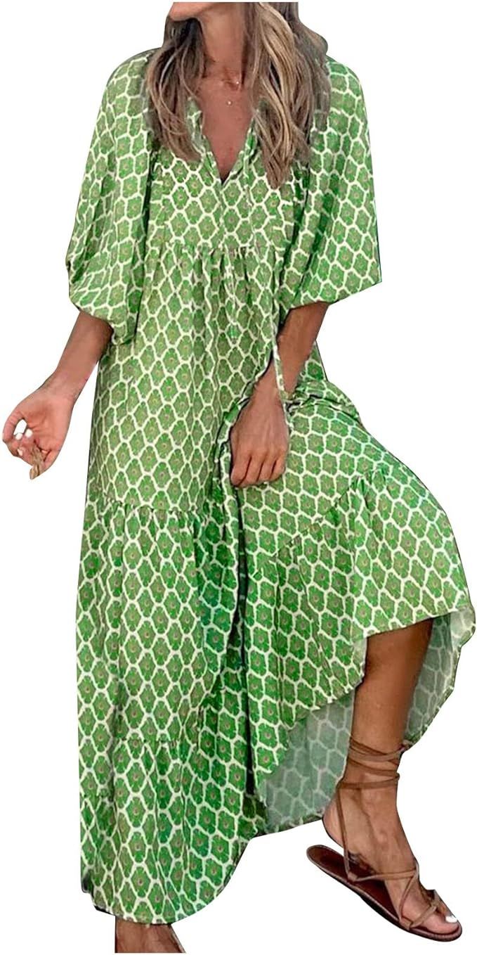 Summer Dresses for Women 2024,Casual Beach Vacation Tropical Date Night Boho Hawaiian Sun Dresses... | Amazon (US)