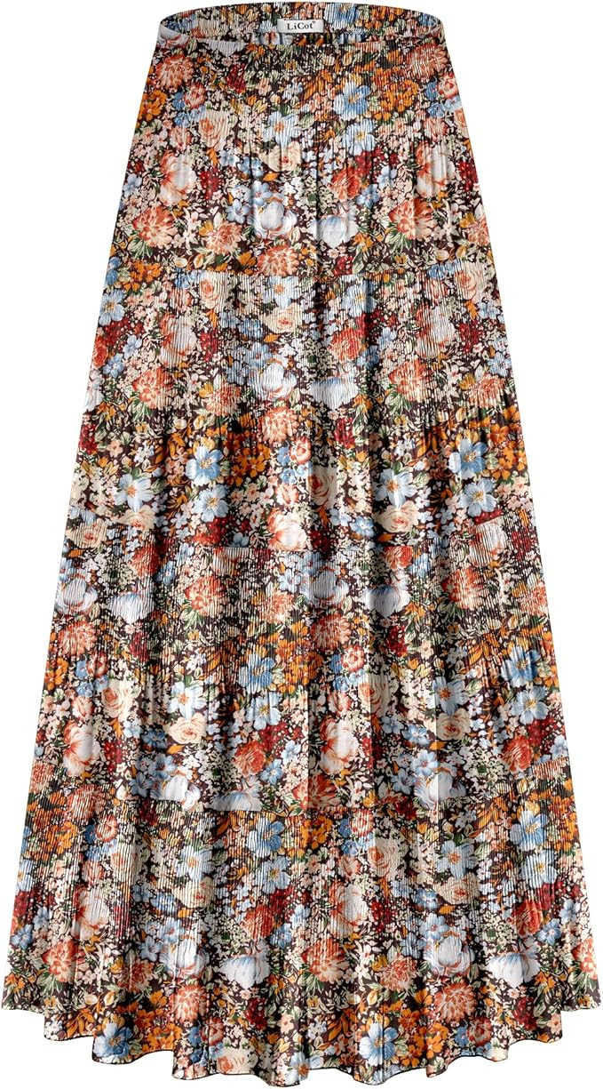 Women's Maxi Skirt with Pockets High Waisted Casual A-Line Pleated Long Skirts | Amazon (US)