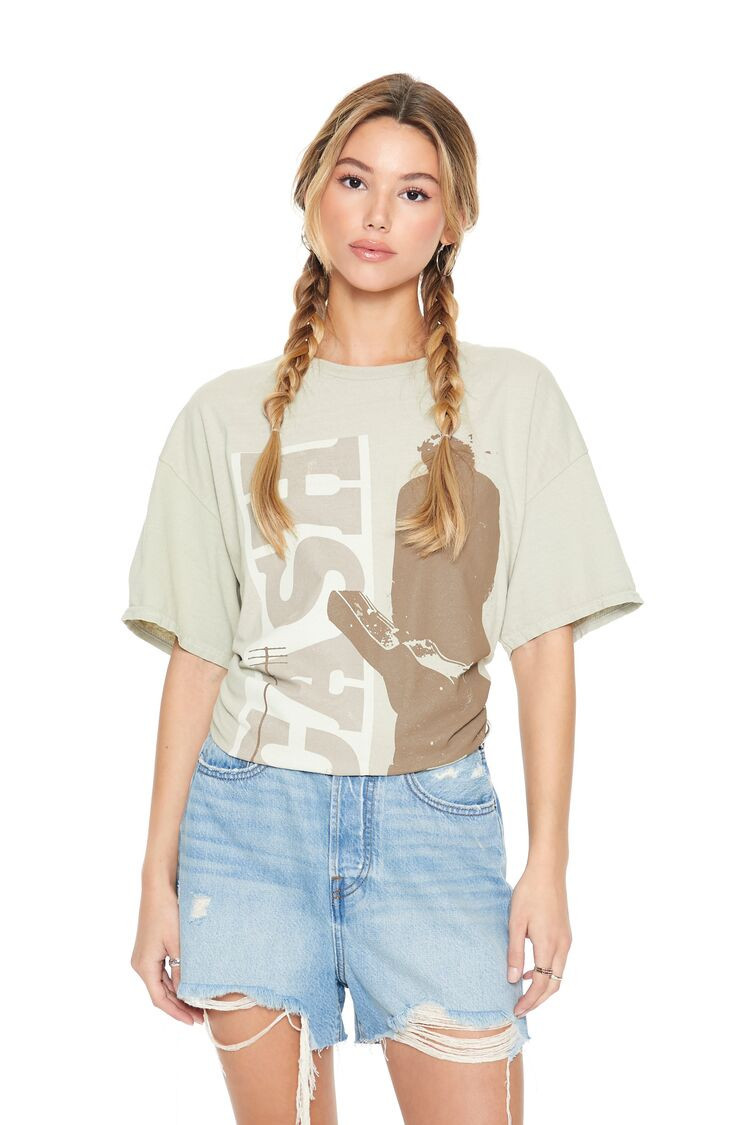 Women's Oversized Johnny Cash Graphic T-Shirt in Taupe, Size M/L | Forever 21