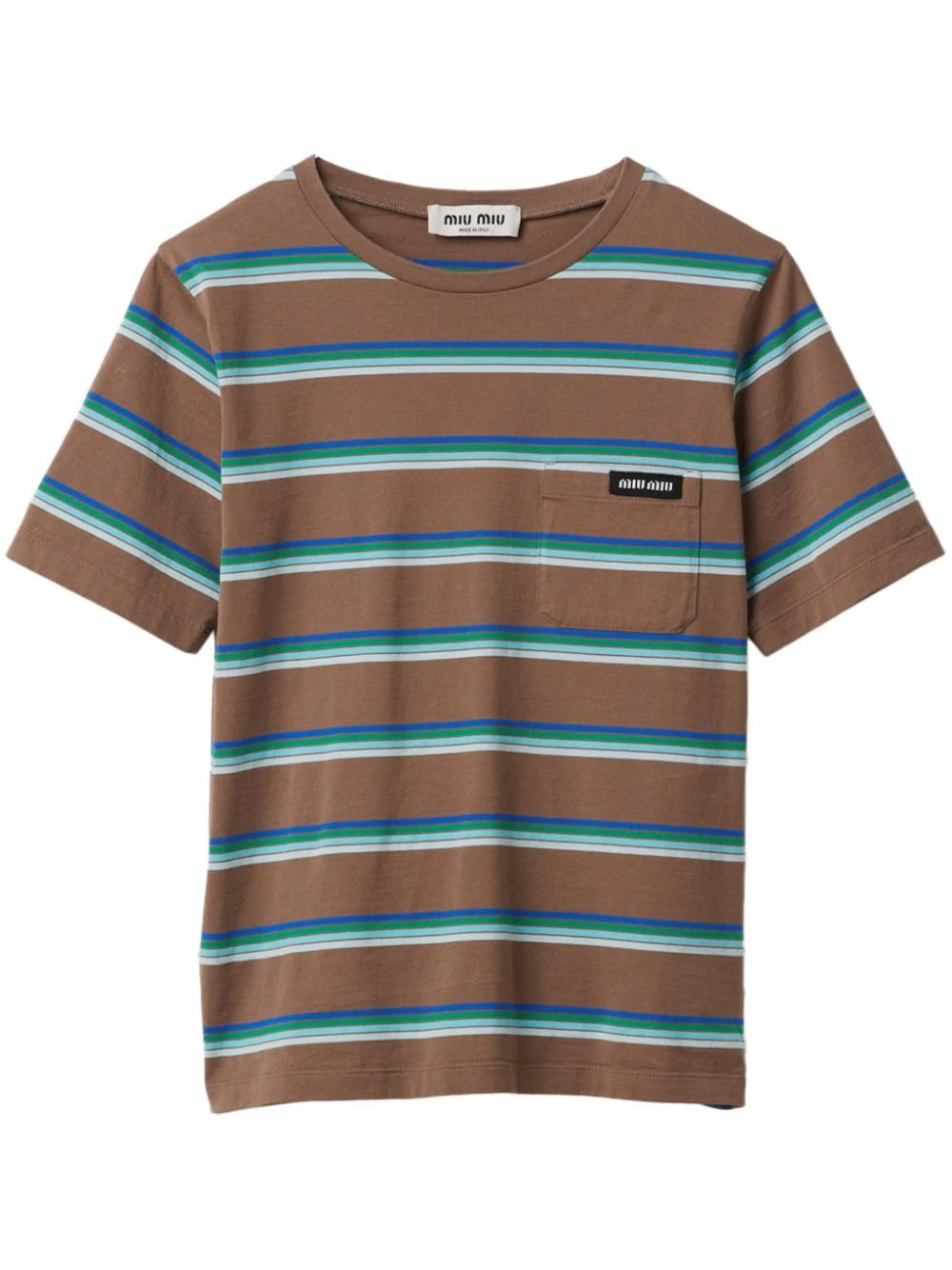 Miu Miu logo-patch striped T-shirt - Brown | Farfetch Global