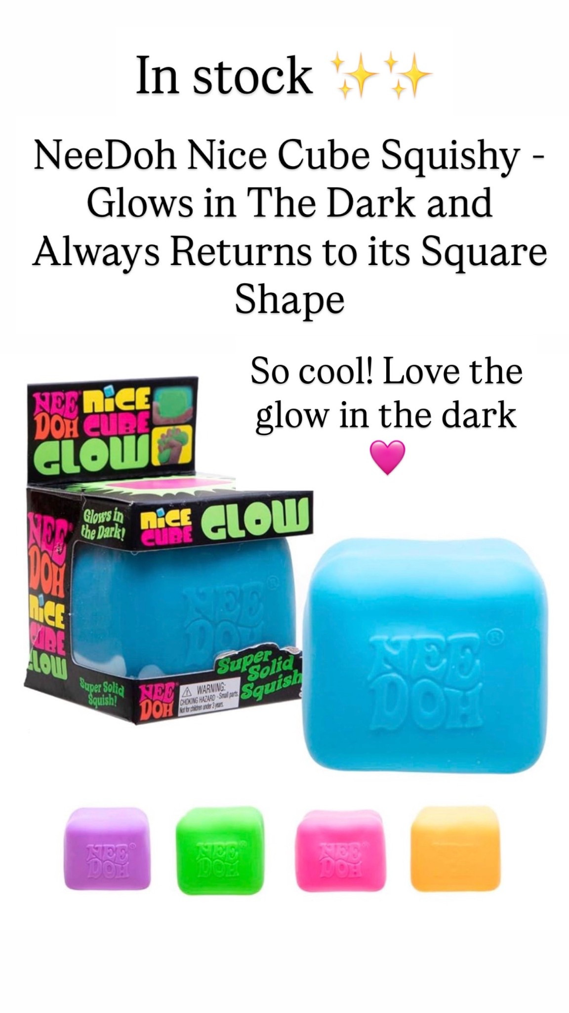 NeeDoh Nice Cube Glow - Sensory Toy with a Super Solid Squish - Glows in The Dark and Always Returns to its Square Shape

#LTKKids