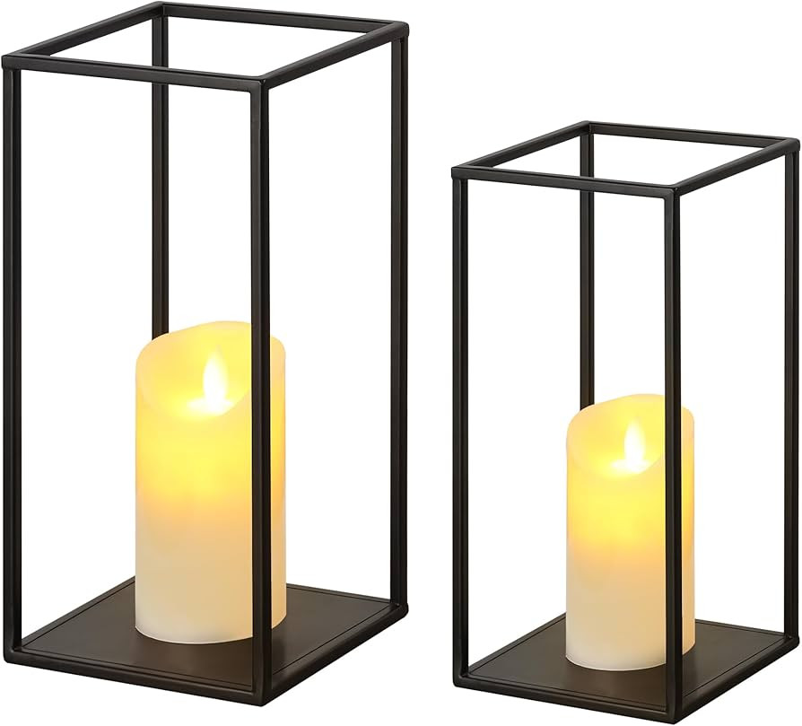 Eufrozy Lanterns Decorative Indoor Set of 2 Black Metal Lantern Candle Holder, Modern Farmhouse L... | Amazon (US)