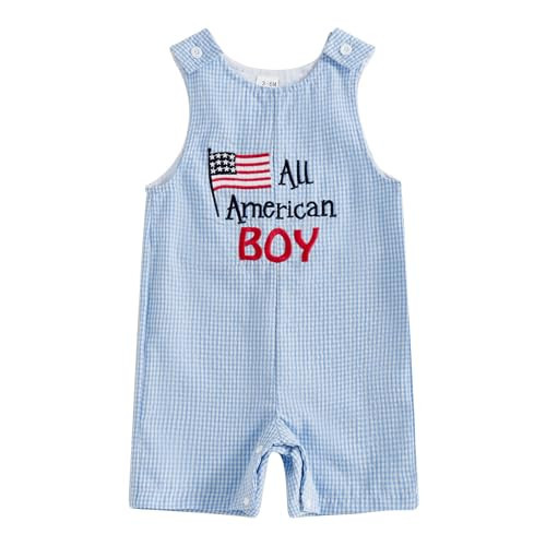 YINGISFITM My First 4th Of July Baby Girl Boy Outfit American Flag Sleeveless Overalls Stars And Stripes Romper Memorial Day (All American Boy, 0-3 Months) | Amazon (US)