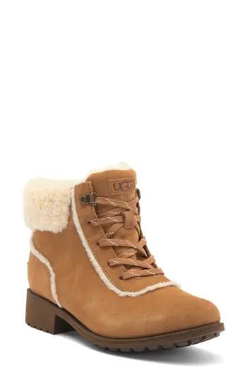 UGG® Bodie Faux Fur Lace Bootie in Chestnut at Nordstrom Rack, Size 6.5 | Nordstrom Rack
