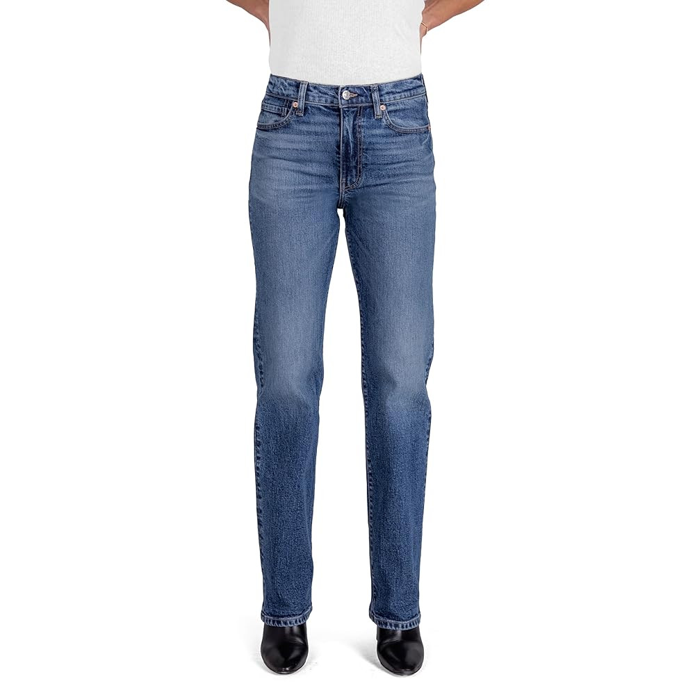 Women High Rise Regular Straight Jeans Wide Legs Stretchy Pants | Amazon (US)