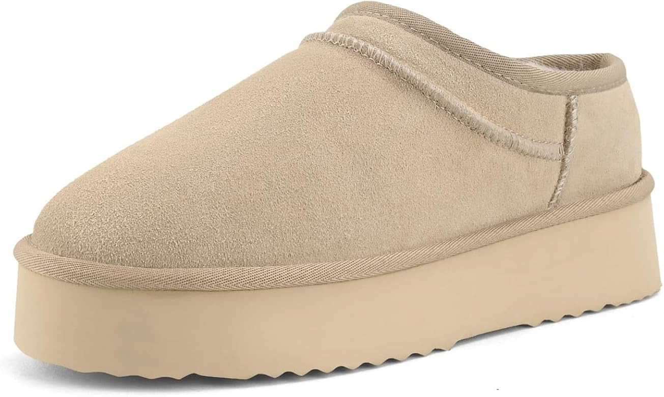 Platform Slippers for Women Genuine Suede Ankle Snow Boots Indoor Outdoor Winter Fur Slip On Mule... | Amazon (US)