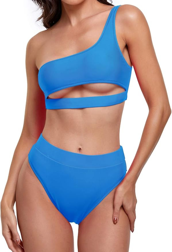 Byoauo Womens Bikini One Shoulder Top with High Waisted Bottom Two Piece Swimsuits | Amazon (US)
