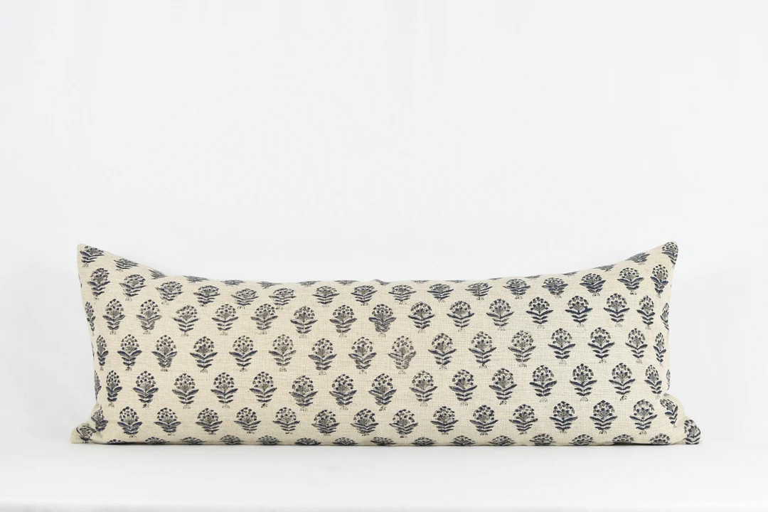 Kylie Long Lumbar Blue and Gray Block Print Long Lumbar Pillow - Etsy | Etsy (US)