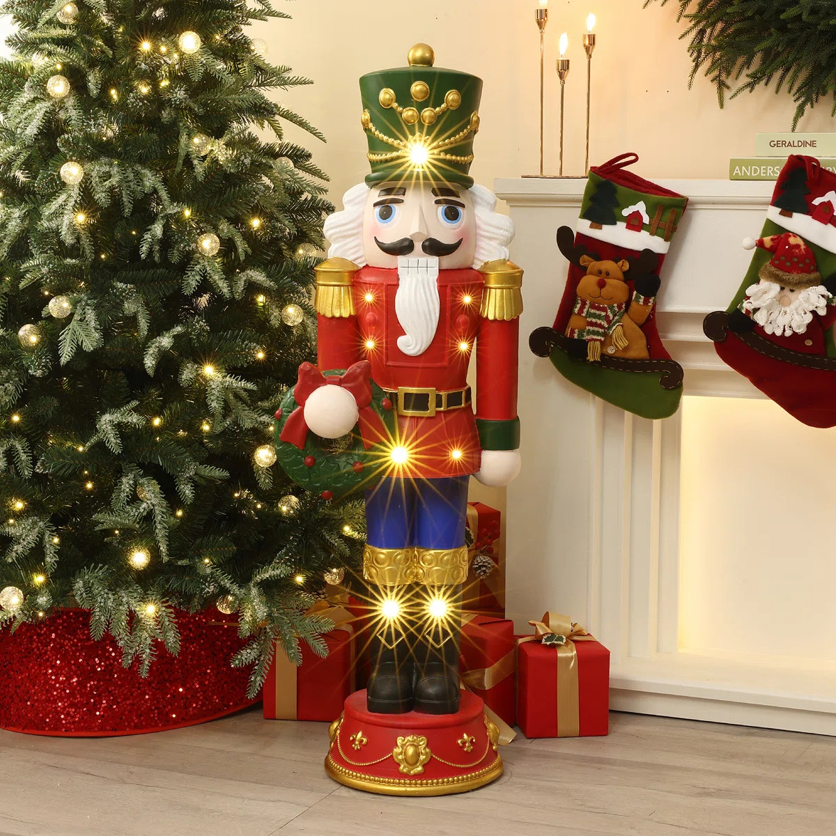 World Menagerie Lighted Nutcracker Red Soldier with Wreath, Battery Operated Christmas Decoration... | Wayfair North America