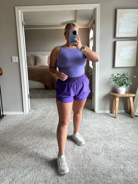 Affordable midsize gym outfit. Long line Amazon tank is a lululemon align tank dupe!! The butterluxe fabric is so good. Target high rise shorts come with pockets (with zipper). 

#LTKFitness #LTKActive #LTKMidsize