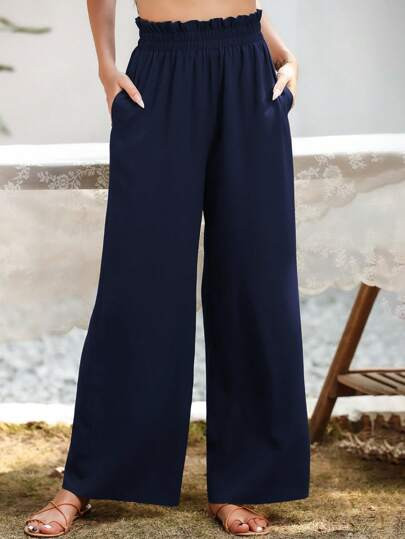SHEIN Essnce Paperbag Waist Wide Leg Pants | SHEIN