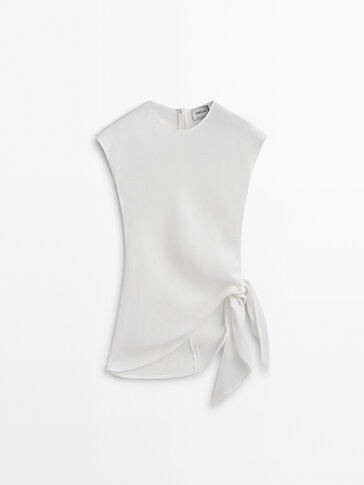 Linen blend shirt with knot detail - Massimo Dutti | Massimo Dutti US