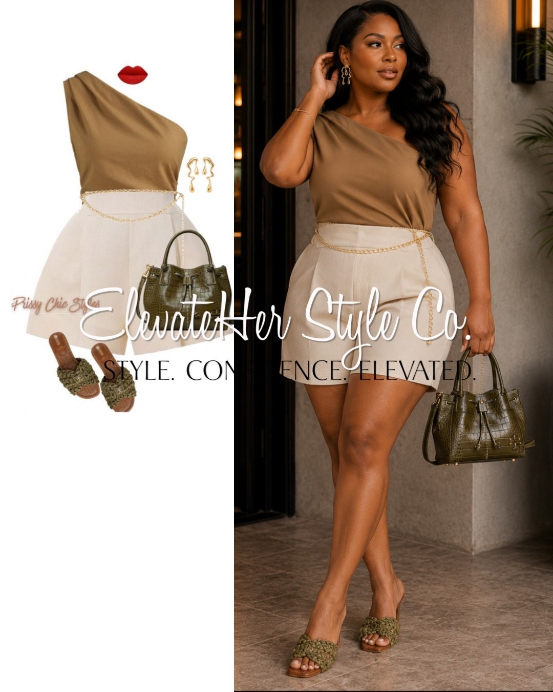 Monochromatic earth tones always look effortlessly sophisticated. Pair warm neutrals with olive accessories for a rich, polished color palette, and use a delicate chain belt to define your waist without adding bulk. This look is perfect for brunch, vacation, or a casual date night.

#LTKTravel #LTKootd #LTKgrwm