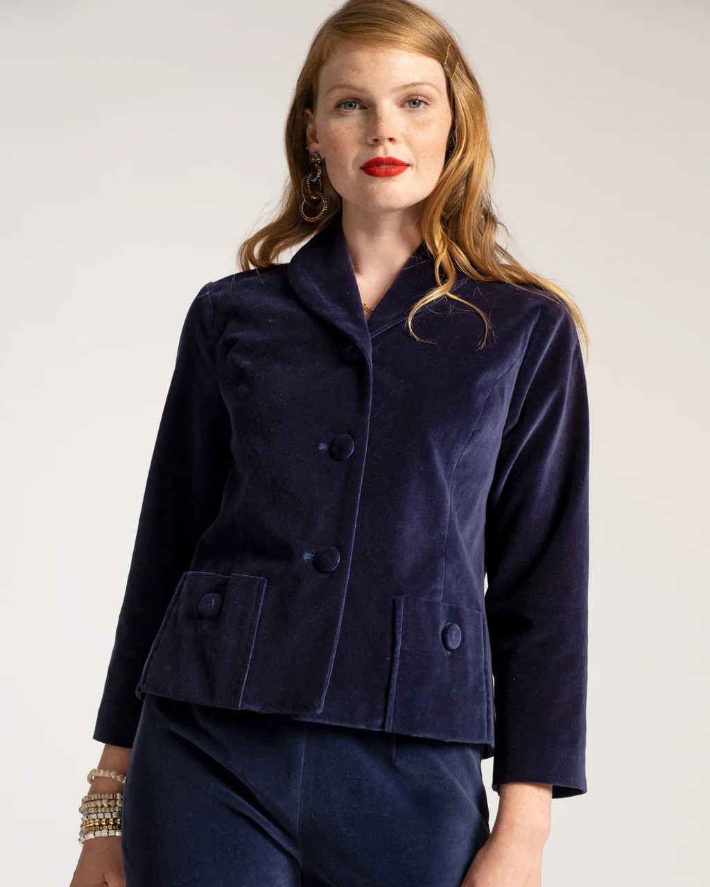 Finley Blazer Stretch Velvet Midnight | Frances Valentine