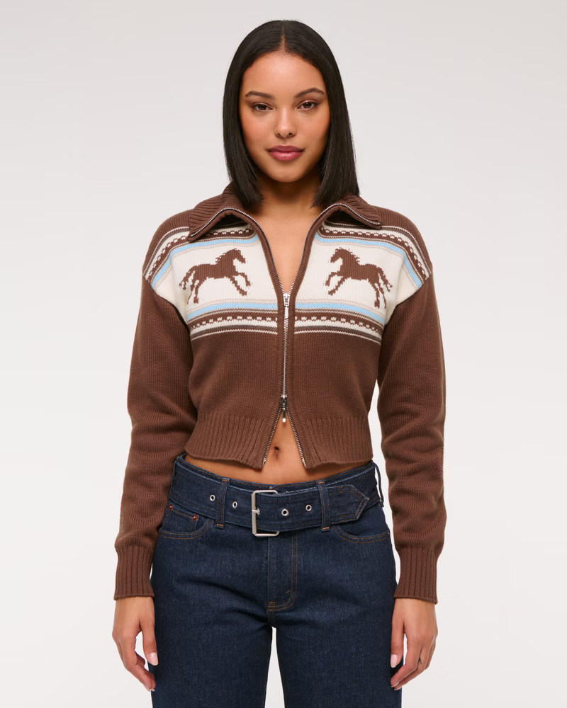 Women's Double Zipper Western Collared Cardigan | Women's Tops | Abercrombie.com | Abercrombie & Fitch (US)