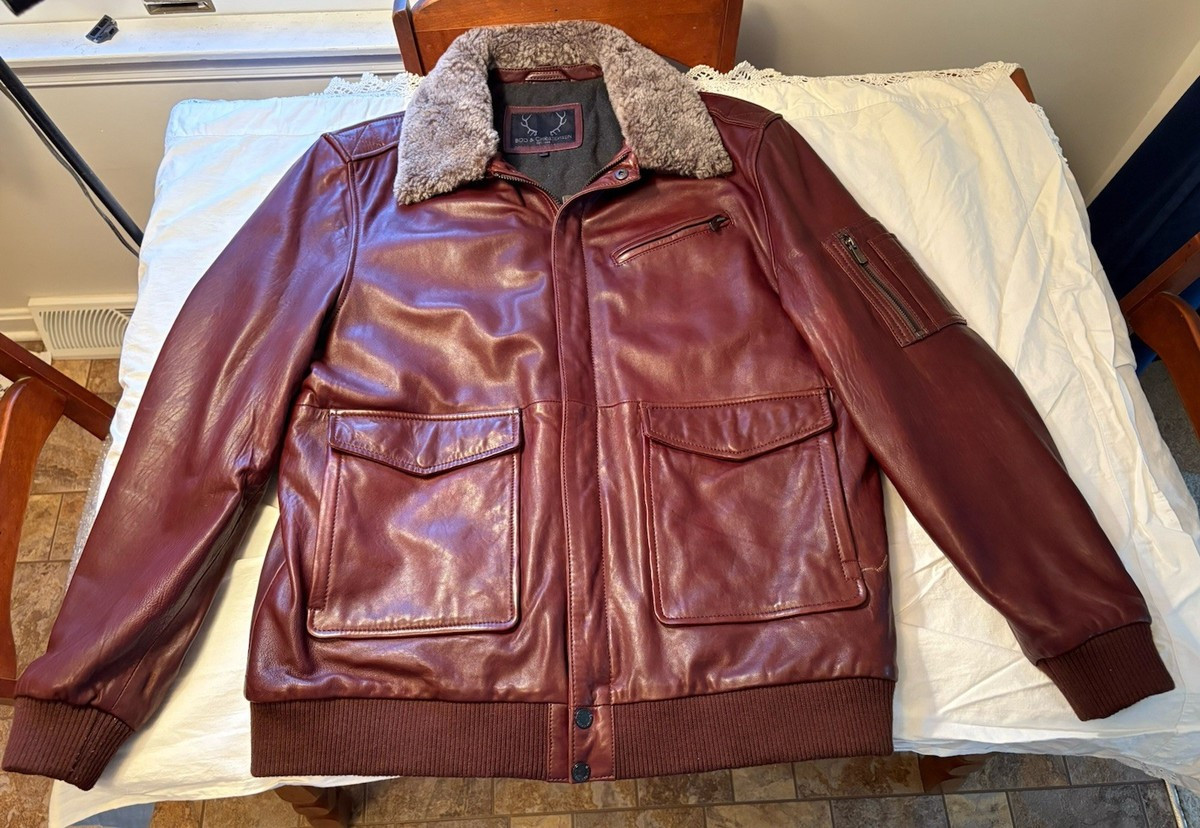 Bod & Christensen Burgundy Leather Jacket Men's XL Heavy Bomber Biker Warm Lined | eBay | eBay US