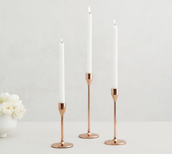 Monique Lhuillier Marlowe Candlesticks, Rose Gold - Set Of 3 | Pottery Barn (US)