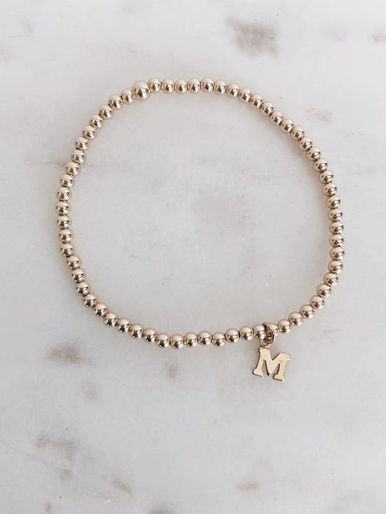 14k Gold Filled Beaded Block Initial Bracelet | Mac and Ry Jewelry