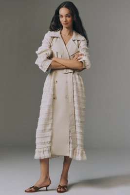 Avec Les Filles Ruffled Fabric-Mix Trench Coat | Anthropologie (US)