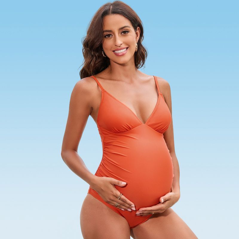 Women's Maternity Spaghetti Straps Ruched One Piece Swimsuit - Cupshe | Target