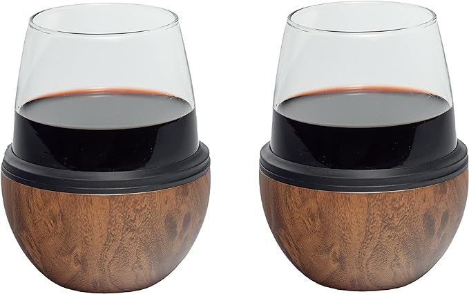Asobu Insulated Stemless Wine Glass Sleeve (Wood Set of 2) | Amazon (US)