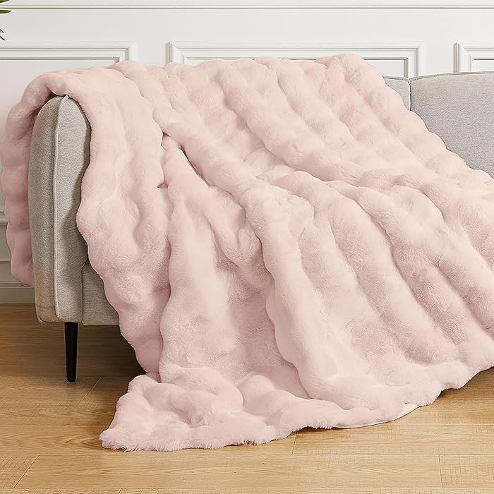Pink Faux Fur Fluffy Throw Blanket for Adults Women, Ultra Soft Fuzzy Cozy 50x60 Blanket for Couc... | Amazon (US)