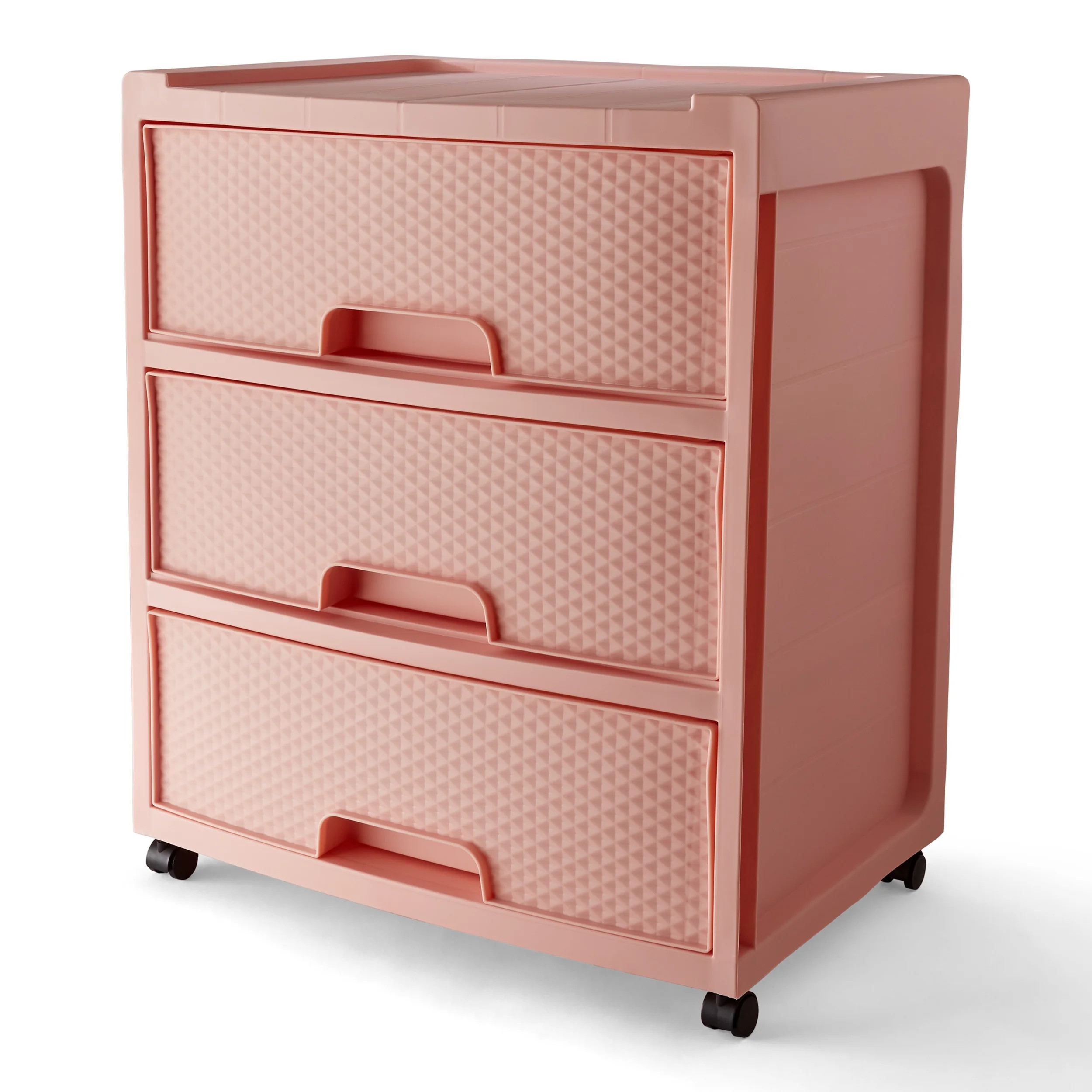 Mainstays 3 Drawer Wide Diamond Pearl Blush Plastic Storage Cart with Wheels | Walmart (US)