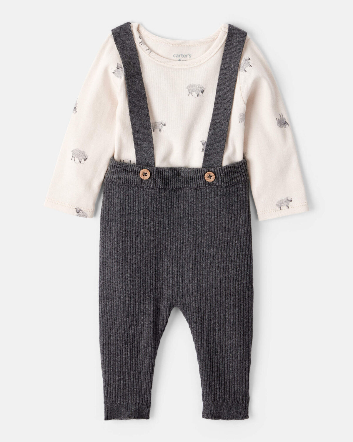 Baby Boy Sheep Print Cotton Long-Sleeve Overall Set - White/Grey | Carter's Inc
